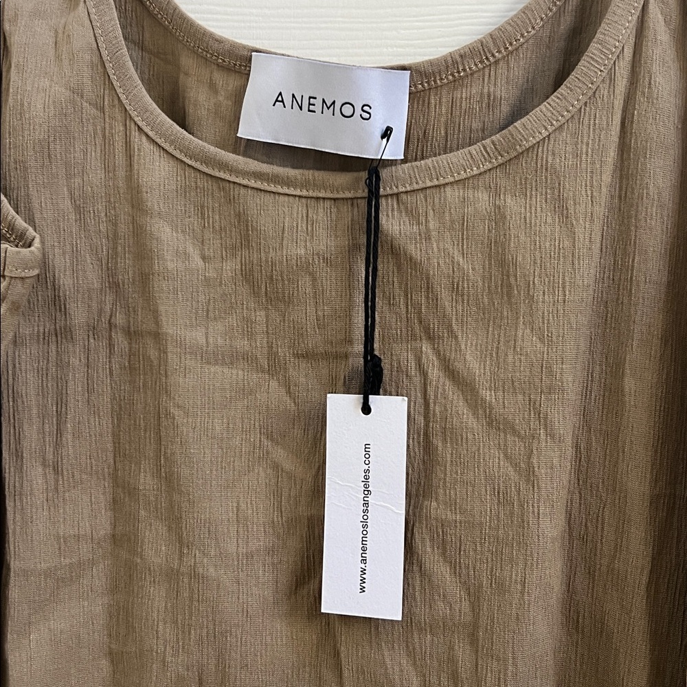 NEW ANEMOS selene drop waist drape midi dress in taupe Medium - Picture 4 of 9